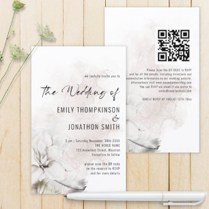 Papier Invitation Budget QR White Floral Watercolor Maria