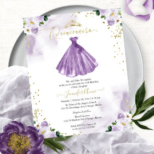 Papier Invitation budget Quinceanera Robe florale violett