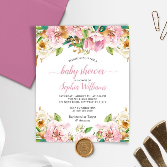 Papier Invitation Budget Rose & Gold Baby shower (Créateur téléchargé)