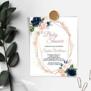 Papier Invitation Budget Rose, Marine & Baby shower Or