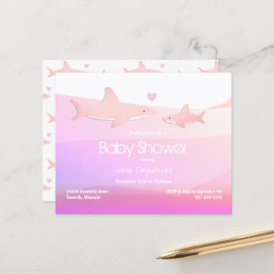Papier Invitation Budget Shark Pink Ocean Baby shower