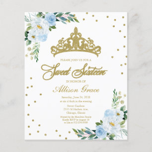 Papier Invitation Budget Sweet 16 Couronne Dusty Blue Flo