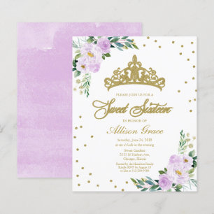 Papier Invitation Budget Sweet 16 Couronne Lavande Floral