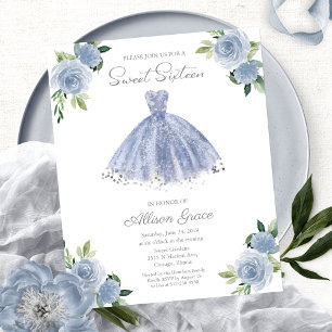 Papier Invitation Budget Sweet 16 Robe Bleue Poussiéreuse