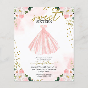 Papier Invitation Budget Sweet 16 Robe Fleurie Rose Blush