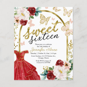 Papier Invitation Budget Sweet 16 Robe Florale Papillon