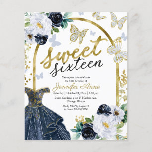 Papier Invitation Budget Sweet 16 Robe Florale Papillon