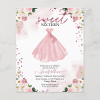 Invitation Budget Sweet 16 Robe florale Rose Gold