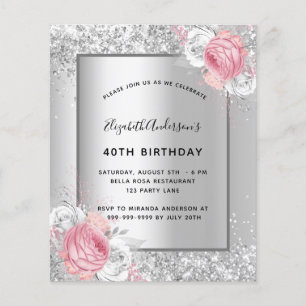 Papier Invitation budgétaire à l'anniversaire argent rose