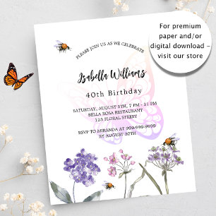 Papier Invitation budgétaire aux fleurs de violet papillo