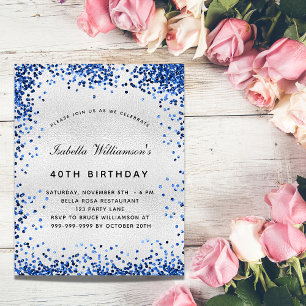 Papier Invitation budgétaire avec paillettes bleues et ar