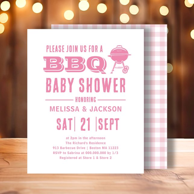 Papier Invitation budgétaire Baby shower BBQ rose (Créateur téléchargé)