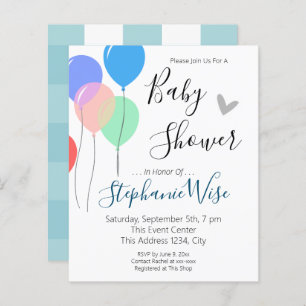 Papier Invitation budgétaire du Baby shower à ballon simp