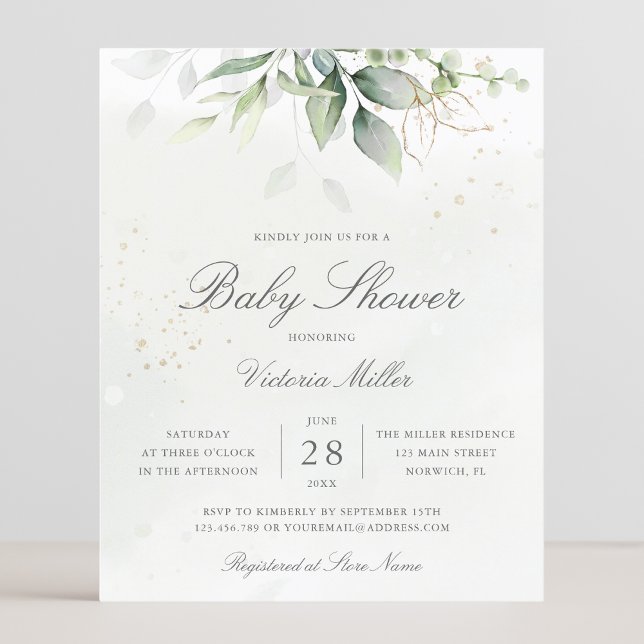 Papier Invitation budgétaire du Baby shower botanique Euc (Créateur téléchargé)