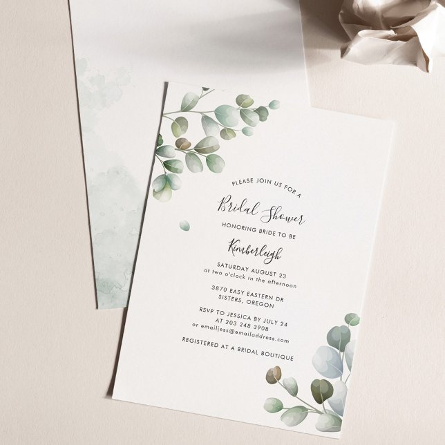 Papier Invitation budgétaire Fête des mariées Eucalyptus (Eucalyptus Greenery Bridal Shower Party Invitation)