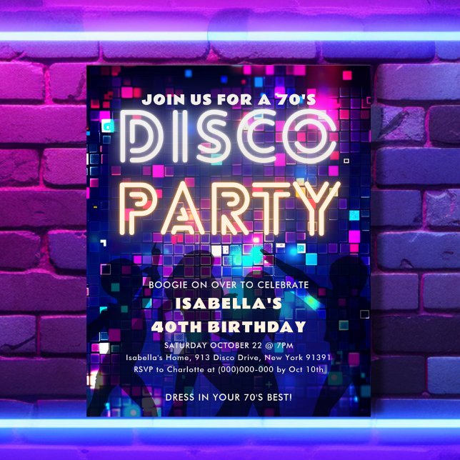 Papier Invitation budgétaire pour la fête Disco des année (Créateur téléchargé)
