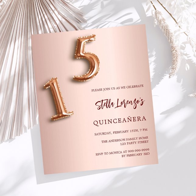 Papier Invitation budgétaire rose or Quinceanera (Créateur téléchargé)