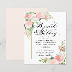 Papier Invitation bulle de brunch florale rose blanc à pe