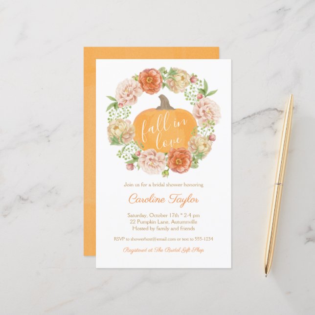 Papier Invitation citrouille Automne Wreath Bridal Show (Devant/Arrière en situation)