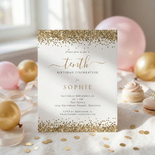Papier Invitation d'anniversaire 10 ans fille paillettes 