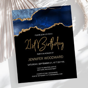 Papier Invitation d'anniversaire 21 ans Budget Blue Gold 