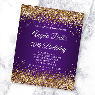 Papier Invitation d'anniversaire 50 ans Glitter Or Royal