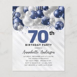 Papier Invitation d'anniversaire 70 ans Budget Blue Silve