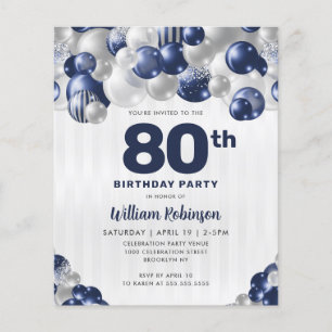 Papier Invitation d'anniversaire à ballon en bleu marine 