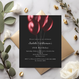 Papier Invitation d'anniversaire avec ballons rouges noir