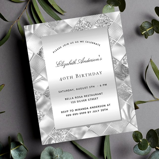 Papier Invitation d'anniversaire d'anniversaire Silver él (Créateur téléchargé)