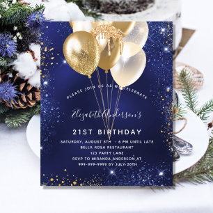 Papier Invitation d'anniversaire de ballon bleu marine