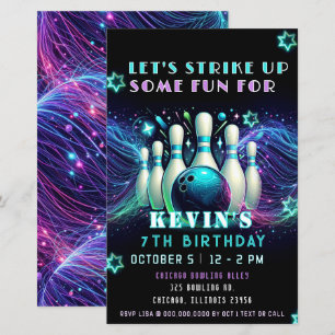 Papier Invitation d'anniversaire de bowling néon Budget S