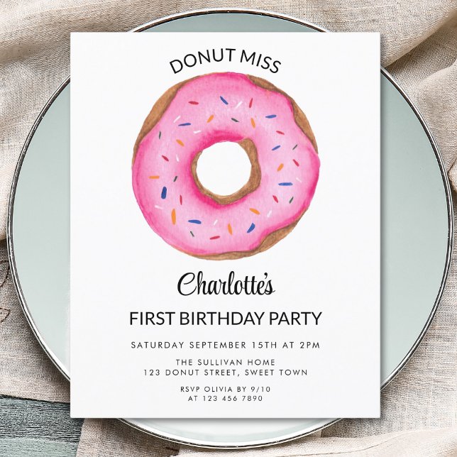 Papier Invitation d'anniversaire de la fille Donut rose b (Créateur téléchargé)
