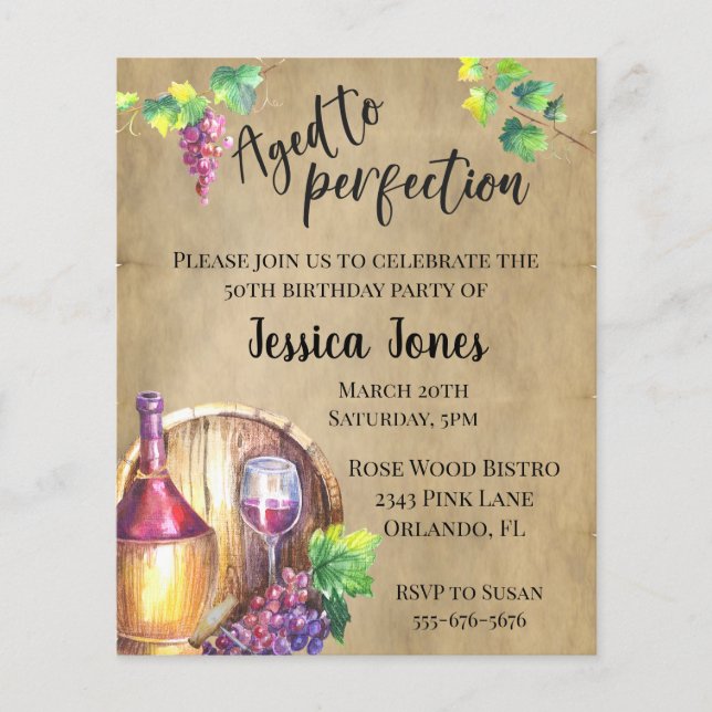 Papier Invitation d'anniversaire de vin amoureux Vieilli  (Devant)