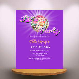 Papier Invitation d'anniversaire Disco party violet rose