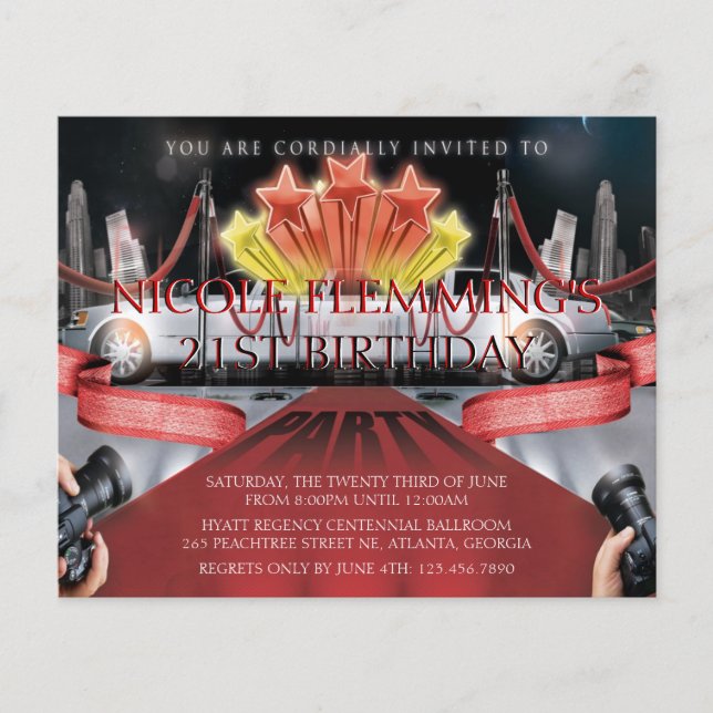 Papier Invitation d'anniversaire du tapis rouge (Devant)