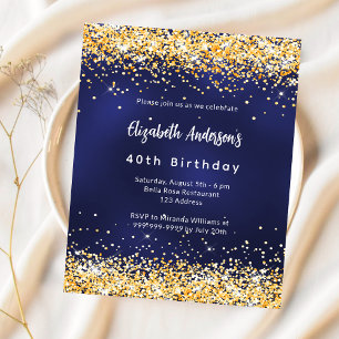 Papier Invitation d'anniversaire en or bleu marine