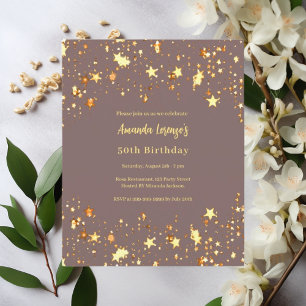 Papier Invitation d'anniversaire étoiles dorées sur fond