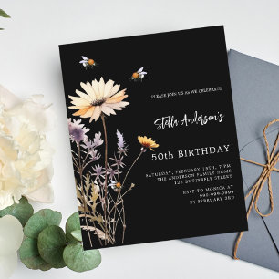 Papier Invitation d'anniversaire fleur sauvage noir jaune