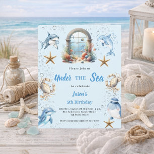 Papier Invitation d'anniversaire garçon animaux bleus sou