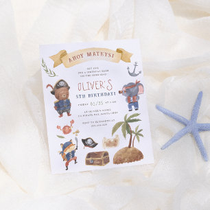 Papier Invitation d'anniversaire Pirate Animaux Budget