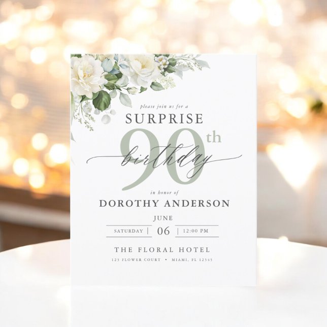 Papier Invitation d'anniversaire surprise florale verte à (Créateur téléchargé)