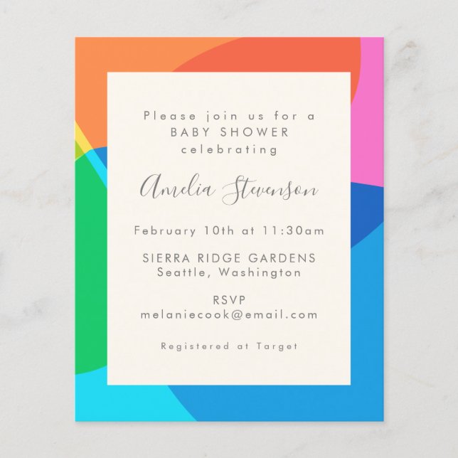 Papier Invitation d'Baby shower Abstrait coloré budgétair (Devant)
