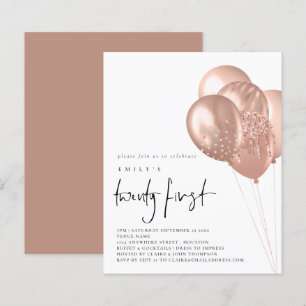 Papier Invitation de 21e partie Rose Budget Gold Balloons
