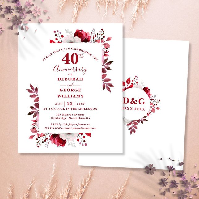 Papier Invitation de 40e anniversaire de mariage en rubis (Budget Ruby 40th Wedding Anniversary Invitation)