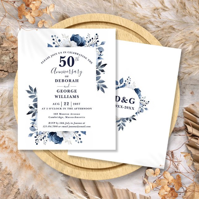 Papier Invitation de 50e anniversaire de mariage floral à (Budget Floral 50th Wedding Anniversary Invitation)
