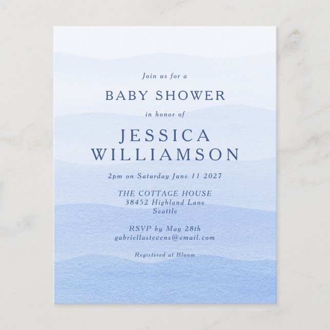 Papier Invitation de Baby shower bleu Ombre Dip Dye (Devant)
