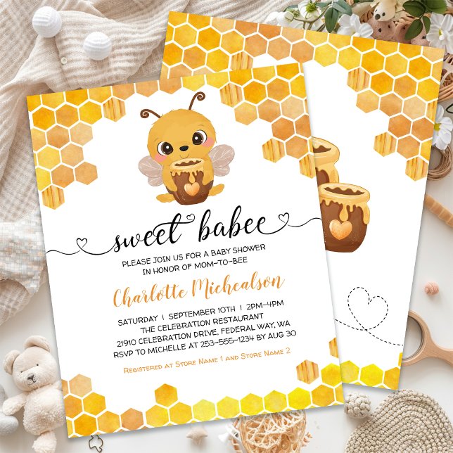 Papier Invitation de Baby Shower BUDGET Sweet Bee Baby Ne (BUDGET Sweet Bee Baby Shower Neutral Invitation)