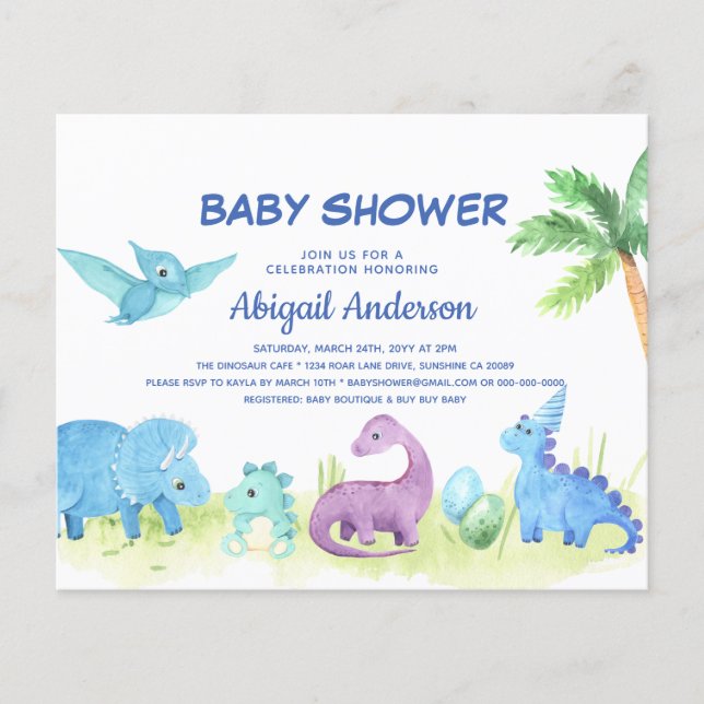 Papier Invitation de Baby shower de dinosaures mignon du  (Devant)
