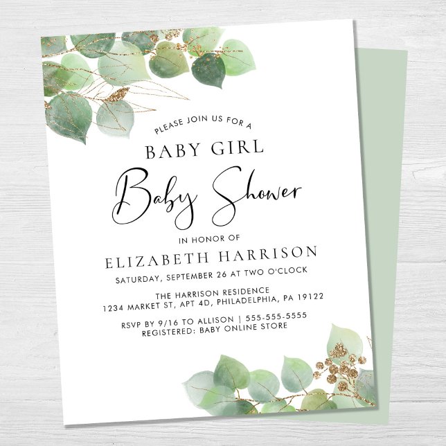 Papier Invitation de Baby shower de fille Eucalyptus budg (Créateur téléchargé)